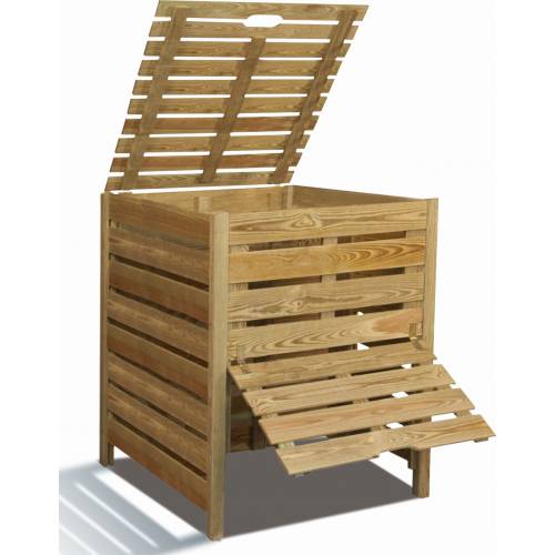 Compostador de madera de Gartenwelt Riegelsberger 90 x 90 x 70 cm de pino marrón impregnado a presión con sistema de ranuras de madera